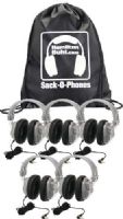 HamiltonBuhl SOP-HA7 Sack-O-Phones with (5) HA7 Deluxe Headphones with Leatherette Ear Cushions and (1) Sack-O-Phone Carry Bag, Frequency response 20Hz-20kHz, Impedance 32 Ohms, Over-The-Ear Design, Replaceable Leatherette Cushions, Automatic Stereo/Mono Smart, 1/8" Stereo/Mono Jacketed Plug, UPC 681181320745 (HAMILTONBUHLSOPHA7 SOPHA7 SOP HA7) 