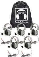 HamiltonBuhl SOP-HA7M Sack-O-Phones with (5) HA7M Deluxe MultiMedia Headphones with Microphone and (1) Sack-O-Phone Carry Bag, 40mm Cobalt Magnets, Frequency Response 18-20k Hz, Impedance 170 Ohms, Sensitivity 100dB, Max. Input 100mW, 3.5mm Stereo Jacketed Plugs; 6 ft, Chew-Resisstant, Braided Nylon Cord; UPC 681181320752 (HAMILTONBUHLSOPHA7M SOPHA7M SOP HA7M) 