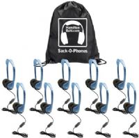 HamiltonBuhl SOP-MS2AMV Sack-O-Phones with (10) MS-2AMV Personal Apple Compatible Headphones with Microphone and (1) Sack-O-Phone Carry Bag, In-Line Volume Control, 30mm Neodymium, Frequency Response 20-20000 Hz, Impedance 32 Ohms, Sensitivity 105DB+/-4DB, Max. Input 100MV, 3.5mm Stereo Plug, UPC 681181320813 (HAMILTONBUHLSOPMS2AMV SOPMS2AMV SOP MS2AMV) 