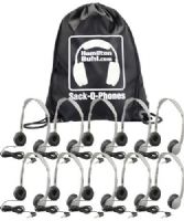 HamiltonBuhl SOP-MS2L Sack-O-Phones with (10) MS2L Personal Headphones with Leatherette Ear Cushions and (1) Sack-O-Phone Carry Bag, Replaceable Leatherette Cushions, Automatic Stereo/Mono Smart, 1/8" Stereo/Mono Jacketed Plug, 1/4" Stereo/Mono Screw-On Adapter, 9 feet Cord, 30mm Cobalt magnet Speaker drivers, UPC 681181320783 (HAMILTONBUHLSOPMS2L SOPMS2L SOP MS2L) 