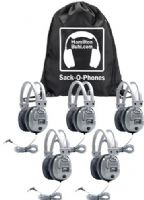HamiltonBuhl SOP-SC7V Sack-O-Phones with (5) SC-7V Deluxe Headphones with Leatherette Ear Cushions and Volume in a (1) Sack-O-Phone Carry Bag, Frequency response 20Hz-20kHz, Impedance 32 Ohms, Over-The-Ear Design, Replaceable Leatherette Cushions, 3.5mm Stereo Jacketed Plug, 5' Dura-Cord chew-resistant PVC jacketed, braided nylon, UPC 681181320806 (HAMILTONBUHLSOPSC7V SOPSC7V SOP SC7V) 