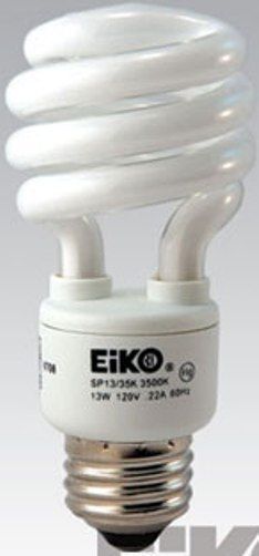 Eiko SP13/50K model 05667 Spiral Shaped, 120 Volts, 13 Watts, 4.10/104 MOL in/mm, 1.97/50.0 MOD in/mm, 10000 Avg Life, E26 Medium Screw Base, 5000 Color Temperature Degrees of Kelvin, Std 60W Incandescent Replaces, 82 CRI, 900 Approx Initial Lumens, -18C min Operating Temp, 2.5 mg Mercury Content, UPC 031293056672 (05667 SP1350K SP13-50K SP13 50K EIKO05667 EIKO-05667)