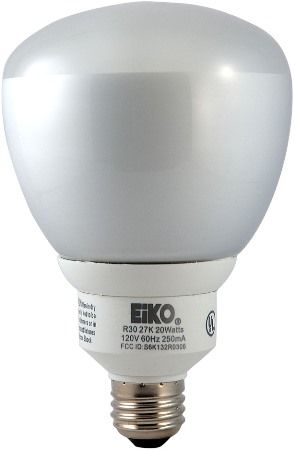 Eiko SP15/R30/41K model 49366 Reflector Shaped Self Ballasted Compact Fluorescent Lamp, 120 Volts, 15 Watts, E26 Base Medium Screw, R-30 Bulb, 5.25 in/133 mm MOL, 3.86 in / 98 mm MOD, 750 Lumens, 4100 Color Temperature - Degrees Kelvin, 8000 Hours Approximate Average Rated Lifetime, 82 CRI (49366 SP15R3041K SP15-R30-41K SP15 R30 41K EIKO49366 EIKO-49366 EIKO 49366)