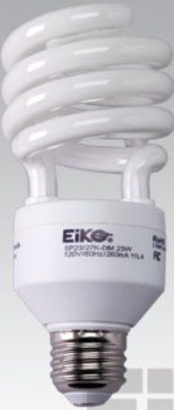 Eiko SP23/41K-DIM model 06397 Spiral Shaped Dimmable, 120 Volts, 23 Watts, 5.47/139 MOL in/mm, 2.44/62 MOD in/mm, 8000 Avg Life, E26 Medium Screw Base, 4100 Color Temperature, Std 100W Incandescent Replaces, 80 CRI, 1500 Approx Initial Lumens, UL/CSA, TCLP Compliant Approvals, 4 mg Mercury Content, UPC 031293063977 (06397 SP2341KDIM SP23-41K-DIM SP23 41K DIM EIKO06397 EIKO0-6397 EIKO0 6397)