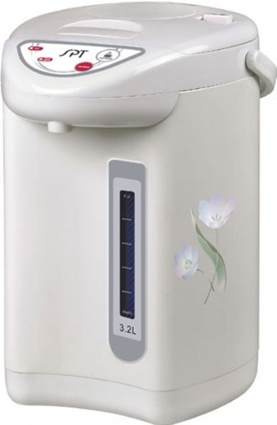 Sunpentown SP-3201 Hot Water Dispenser with Dual-Pump System, Manual air pump and 1-touch auto dispense, 120V / 60Hz Input voltage, 700 W heat Power consumption, 3.2 liters Capacity, Stainless steel inner pot, Auto reboil and manual Re-boil button, 360 degree spinnable bottom, Removable top lid for easy cleaning, Micro-computerized dry-boil function, Safety lock for manual pump, Water volume indicator, Replaced SP-3000 SP3000, UPC 876840004726 (SP3201 SP-3201 SP 3201 SPT)
