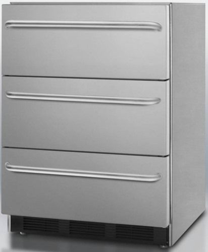 Summit SP6DSSTB7ADA Commercially Approved ADA compliant Three-drawer Refrigerator in Stainless Steel with Towel Bar Handles for Built-in or Freestanding Use, 5.4 cu.ft. Capacity, Automatic defrost, Adjustable thermostat, Spring assisted rollers, 32