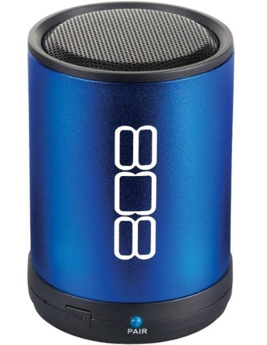 808 SP880BL Canz Bluetooth Wireless Speaker - Blue; 30-foot wireless operating range; Bluetooth v2.1 (profile A2DP); LED pairing indicator, and pairing button; Includes: 1 CANZ speaker, USB charging cable and an Aux-in cable; Dimensions: 3.19 inches high by 2.36 inches wide; Warranty: 1 Year Limited Warranty; Color: Blue; UPC 044476114755 (SP880BL SP-880BL)