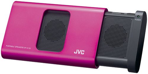 JVC SP-A130PN Colorful Compact Portable Stereo Speakers, Pink; Can be used with any iPod, MP3, or any other music device; 1.18