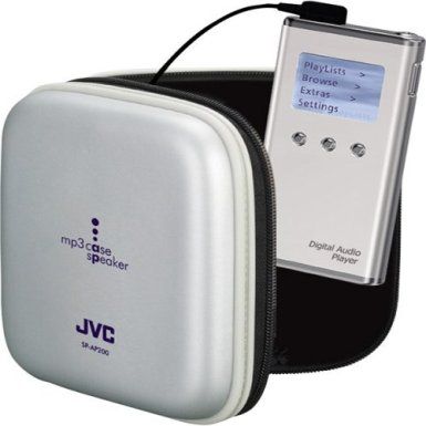 JVC SP-AP200S MP3 Case with Amp and Speaker, 500 mW Power Rating, 25mm Drivers, 9.8 inch Cord, Gold plated mini plug, 2x AAA Batteries DC Power Requirements, Gold plated mini plug (SPAP200A SP AP200A)