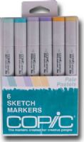 Copic SPASTELS Sketch, 6-Color Pale Pastel Marker Set; The most popular marker in the Copic line; Perfect for scrapbooking, professional illustration, fashion design, manga, and craft projects; Photocopy safe and guaranteed color consistency; The Super Brush nib acts like a paintbrush both in feel and color application; UPC COPICSPASTELS (COPICSPASTELS COPIC SPASTELS COPIC-SPASTELS) 