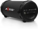 Axess SPBT1031-BK Portable Bluetooth Indoor/Outdoor 2.1 Hi-Fi Cylinder Loud Speaker with SD Card, USB, AUX And FM Inputs, Black Color; 3-inch (76.2mm) Subwoofer and 2-inch (50.8mm) Horn; 32 ft (10 meters) operating range; Secure simple pairing for user-friendly operating; Aux Line-in function: Suitable for PC, MID, TV and other audio devices; Side panel control for volume, strap for easy portability; UPC  818443012906 (SPBT1031BK SPBT1031-BK SPBT1031-BK) 