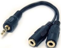 Bytecc SPC-M2F Stereo 3.5mm Speaker Extension Cable, Black Jacket, 1 x Male to 2 x Female, 6 Inches length, UPC 837281106684 (SPCM2F SPC M2F SPCM-2F SP-CM2F) 