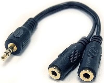 Bytecc SPC-M2F Stereo 3.5mm Speaker Extension Cable, Black Jacket, 1 x Male to 2 x Female, 6 Inches length, UPC 837281106684 (SPCM2F SPC M2F SPCM-2F SP-CM2F)