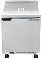 Beverage Air SPE27HC-B Elite Series  - One Door Refrigerated Sandwich Prep Table - 27", 7.3 cu. ft. Capacity, 4 Amps, 60 Hertz, 1 Phase, 115 Voltage, 1/6 HP Horsepower, 1 Number of Doors, 2 Number of Shelves, 8 Pans - 1/6 Size Pan Capacity, 33 - 40 Degrees F Temperature Range, 27" Nominal Width, 27" W x 10" D Cutting Board, 23.06" W x 19" D x 23" H Interior Dimensions, Bottom Mounted Compressor Location (SPE27HC-B SPE27HC B SPE27HCB) 