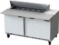 Beverage Air SPE60HC-12C Two Door Cutting Top Refrigerated Sandwich Prep Table with 17" Wide Cutting Board - 60", 17.1 cu. ft. Capacity, 9.6 Amps, 60 Hertz, 1 Phase, 12 Pans - 1/6 Size Pan Capacity, 1/3 HP Horsepower, 2 Number of Doors, 4 Number of Shelves, 33° - 40° Degrees F Temperature Range, 60" W x 17" D Cutting Board Dimensions, 60" Nominal Width, Heavy-duty pan supports keep your pans securely in place, Tested to perform in ambient temperatures of 100°Fahrenheit (SPE60HC-12C SPE60HC12C) 