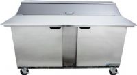 Beverage Air SPE60HC-16C Two Door Cutting Top Refrigerated Sandwich Prep Table with 17" Wide Cutting Board - 60", 17.1 cu. ft. Capacity, 9.6 Amps, 60 Hertz, 1 Phase, 16 Pans - 1/6 Size Pan Capacity, 1/3 HP Horsepower, 2 Number of Doors, 4 Number of Shelves, 33° - 40° Degrees F Temperature Range, 60" W x 17" D Cutting Board Dimensions, 60" Nominal Width, Heavy-duty pan supports keep your pans securely in place, Tested to perform in ambient temperatures of 100°Fahrenheit (SPE60HC-16C SPE60HC 16C) 