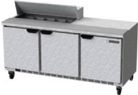 Beverage Air SPE72HC-10 Elite Series 3 Door Refrigerated Sandwich Prep Table - 72", 21.5 cu. ft. Capacity, 9.6 Amps, 60 Hertz, 1 Phase, 115 Voltage, 10 Pans - 1/6 Size Pan Capacity, 1/3 HP Horsepower, 3 Number of Doors, 6 Number of Shelves, 33° - 40° F Temperature Range, 72" Nominal Width, Bottom Mounted Compressor Location, Side / Rear Breathing Compressor Style (SPE72HC-10 SPE72HC 10 SPE72HC10) 