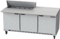 Beverage Air SPE72HC-10C Elite Series 3 Door Cutting Top Refrigerated Sandwich Prep Table with 17" Wide Cutting Board - 72", 21.5 cu. ft. Capacity, 9.6 Amps, 60 Hertz, 1 Phase, 115 Voltage, 10 Pans - 1/6 Size Pan Capacity, 1/3 HP Horsepower, 3 Number of Doors, 6 Number of Shelves, 33° - 40° F Temperature Range, 72" Nominal Width, Bottom Mounted Compressor Location, Side / Rear Breathing Compressor Style (SPE72HC-10C SPE72HC 10C SPE72HC10C) 