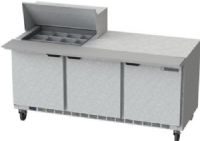 Beverage Air SPE72HC-12M Three Door Mega Top Refrigerated Sandwich Prep Table -  72", 21.5 cu. ft. Capacity, 9.6 Amps, 60 Hertz, 1 Phase, 115 Voltage, 1/6 Size Pan Capacity - 12 Pans, 1/3 HP Horsepower, 3 Number of Doors, 6 Number of Shelves, 72" Nominal Width, 33° - 40° Degrees F Temperature Range, Bottom Mounted Compressor Location, Swing Door Style, Counter Height Style (SPE72HC-12M SPE72HC 12M SPE72HC12M) 