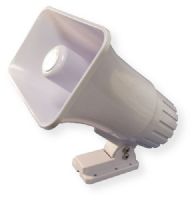Speco Model SPC15RP Weatherproof White ABS PA Public Address Speaker Horn; All weather trumpet horn; Dimensions: 5" (H) x 8" (W) x 8" (L); Frequency Response: 200-15,000 Hz; Impedance: 8 Ohm; Material: Aluminum; Max Power: 30 Watts; UPC 030519182157 (5" X 8" 30 WATT 8 OHM ABS PLASTIC WEATHER PROOF PA HORN IN WHITE SPECO SPC15RP SPECO-SPC15RP SPECOSPC15RP) 