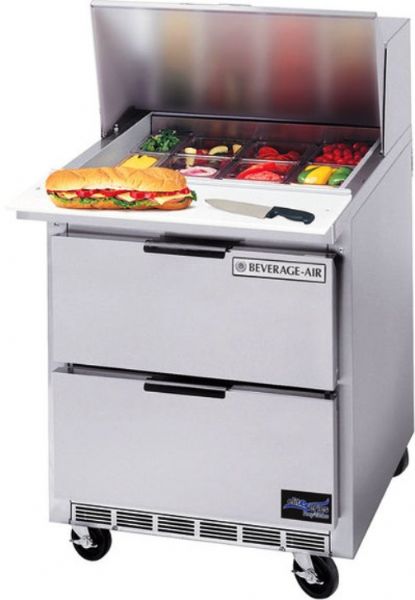 Beverage Air SPED27HC-C-B Elite Series Two Drawer Cutting Top Refrigerated Sandwich Prep Table with 17