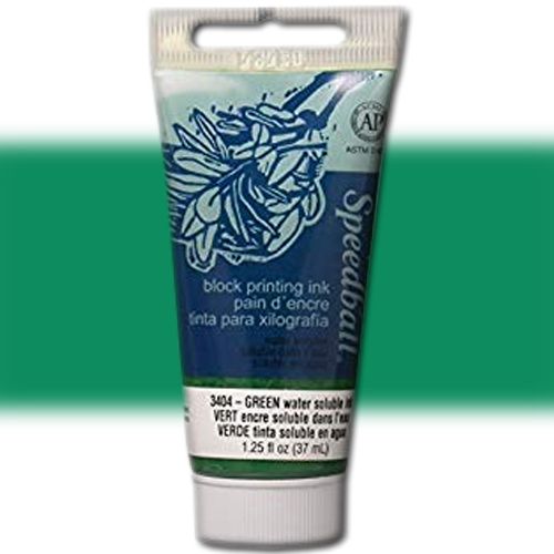 Speedball 3404 Water Soluble Block Printing Ink, 1.25 oz, Green; Dries to a rich, satiny finish; Easy clean up with water; Super for all printing surfaces including linoleum, wood, Flexible Printing Plate, Speedy-Cut, Speedy Stamp blocks, and Polyprint; Excellent for use in schools and at home; Ink conforms to ASTMD-4236; 1.25 oz tube; Dimensions 4.2