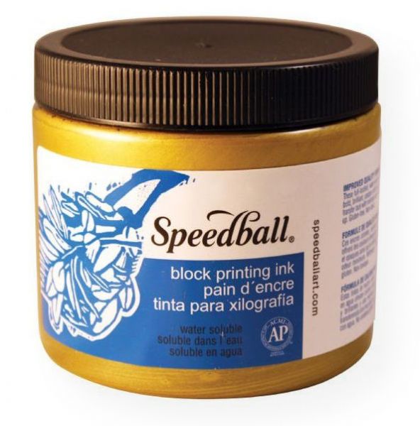 Speedball 3713 Water Soluble Block Printing Ink 16 oz. Gold; Dries to a rich, satiny finish; Easy clean up with water; Super for all printing surfaces including linoleum, wood, Flexible Printing Plate, Speedy-Cut, Speedy Stamp blocks, and Polyprint; Excellent for use in schools and at home; Ink conforms to ASTMD-4236; 16 oz; Gold; Shipping Weight 1.80 lbs; Shipping Dimensions 3.62 x 3.62 x 3.50 inches; UPC 651032037139 (SPEEDBALL3713 SPEEDBALL-3713 PAINTING)