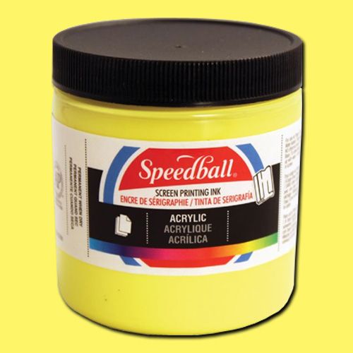 Speedball 4621 Acrylic Screen Printing Primrose Yellow, 8 oz; Brilliant colors for use on paper, wood, and cardboard; Cleans up easily with water; Non-flammable, contains no solvents; AP non-toxic, conforms to ASTM D-4236; Can be screen printed or painted on with a brush; Archival qualities; 8 oz. Primrose Yellow; Dimensions 2.88