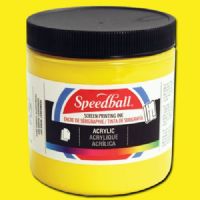 Speedball 4623 Acrylic Screen Printing Medium Yellow, 8 oz; Brilliant colors for use on paper, wood, and cardboard; Cleans up easily with water; Non-flammable, contains no solvents; AP non-toxic, conforms to ASTM D-4236; Can be screen printed or painted on with a brush; Archival qualities; 8 oz. Medium Yellow; Dimensions 2.88" x 2.88" x 3.25"; Weight 0.84 lbs; UPC 651032046230 (SPEEDBALL 4623 ALVIN 8oz MEDIUM YELLOW) 