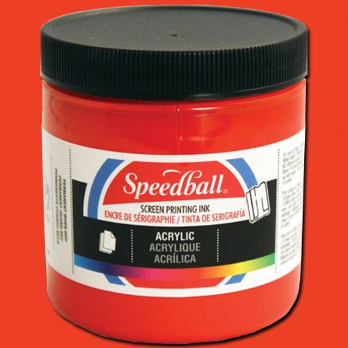 Speedball 4625 Acrylic Screen Printing Fire Red, 8 oz; Brilliant colors for use on paper, wood, and cardboard; Cleans up easily with water; Non-flammable, contains no solvents; AP non-toxic, conforms to ASTM D-4236; Can be screen printed or painted on with a brush; Archival qualities; 8 oz. Fire Red; Dimensions 2.88