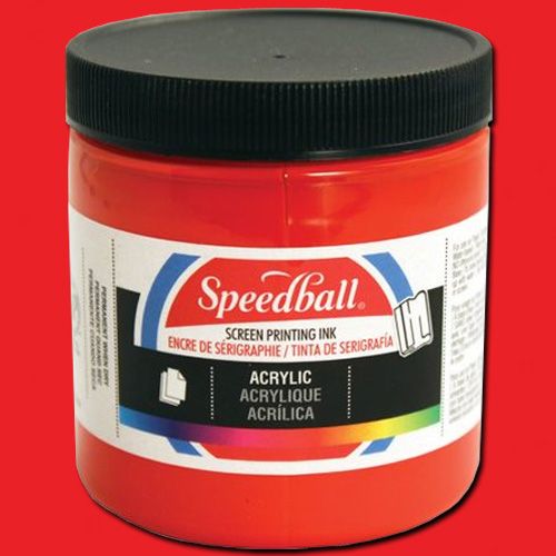 Speedball 4626 Acrylic Screen Printing Medium Red, 8 oz; Brilliant colors for use on paper, wood, and cardboard; Cleans up easily with water; Non-flammable, contains no solvents; AP non-toxic, conforms to ASTM D-4236; Can be screen printed or painted on with a brush; Archival qualities; 8 oz. Medium Red; Dimensions 2.88