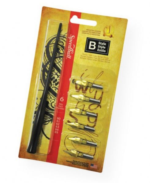 Speedball H2956 B-Style Lettering Set; Contains one holder and six pens for Roman gothic alphabets, uniform line drawings, borders, and display posters; Shipping Weight 0.05 lb; Shipping Dimensions 7.62 x 4.5 x 0.5 in; UPC 651032029561 (SPEEDBALLH2956 SPEEDBALL-H2956 H2956 LETTERING)