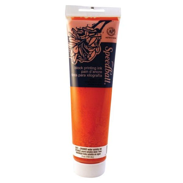 Speedball H3607 Water Soluble Block Printing Ink 5 oz Orange; Dries to a rich, satiny finish; Easy clean up with water; Super for all printing surfaces including linoleum, wood, flexible printing plate, speedy Cut, speedy stamp blocks, and Polyprint; Excellent for use in schools and at home; Ink conforms to ASTMD-4236; Dimensions 1.5