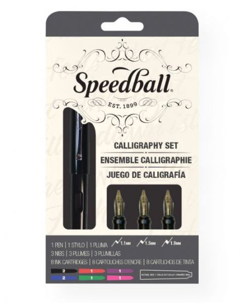 Speedball S2903 Calligraphy Fountain Pen Set; Speedball's line of Calligraphy Fountain Pens offers an ideal combination of value, comfort and performance for aspiring calligraphers, hobbyists and fine artists; These pens feature lightweight, comfortable construction for ergonomic use as well as precisely-machined, rounded tip nibs and rich, easy flowing ink; Shipping Weight 0.15 lb; UPC 651032029035 (SPEEDBALLS2903 SPEEDBALL-S2903  CALLIGRAPHY ARTWORK)