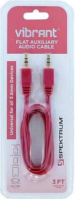 Spektrum SPKAUXFPK Flat Auxiliary Audio Cable, Pink, Anti scratch/dirt, Universal for all 3.5mm devices, 3 ft. cord lenght, UPC 879471005728 (SPKAUXF-PK SPK-AUXF-PK SPKAUXF)