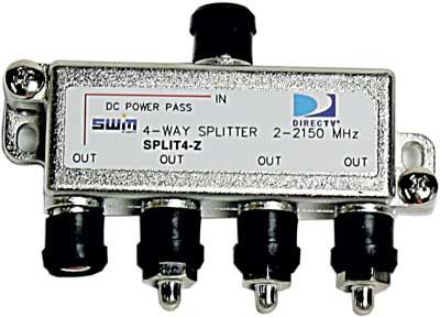 DirecTV SPLIT4 Four-Way Wide Band Splitter, Designed for use on the SWM, Frequency Range 2-2150Mhz, 1 Input & 4 outputs, Could be used indoor & outdoor (SPLIT-4 SPLIT 4) 