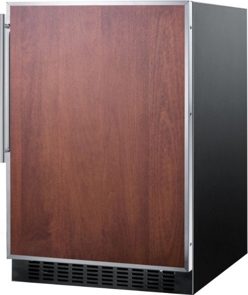 Summit SPR627OSFR Outdoor All-refrigerator for Built-in Use with Stainless Steel Door Frame Accepts Slide-in Panels, Black Cabinet, 4.6 cu.ft. Capacity, Reversible door, RHD Right Hand Door Swing, ENERGY STAR certified commercial performance, Factory installed lock, Pro style handle, Frost-free operation, Digital thermostat, Recessed LED light (SPR-627OSFR SPR 627OSFR SPR627OS SPR627)