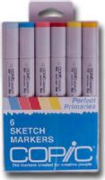 Copic SPRIMARIES Sketch, 6-Color Perfect Primary Marker Set; The most popular marker in the Copic line; Perfect for scrapbooking, professional illustration, fashion design, manga, and craft projects; Photocopy safe and guaranteed color consistency; The Super Brush nib acts like a paintbrush both in feel and color application; UPC COPICSPRIMARIES (COPICSPRIMARIES COPIC SPRIMARIES COPIC-SPRIMARIES) 