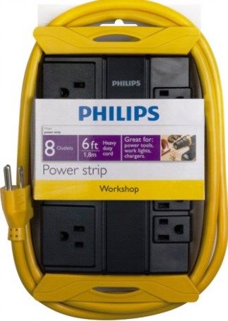 Philips SPS2080A/17 Power Strip Surge Protector, Yellow-Black, 8 outlets, Heavy Duty 6ft power cord, Built in cord management, Built in Key hole slots for mounting, Master on/off switch, 15 amp circuit breaker, Weight 1.797 lb, UPC 609585199712 (SPS2080A17 SPS2080A-17 SPS2080A 17)