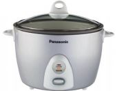 Panasonic SR-G18FG Automatic Rice Cooker with Steaming Basket; Uncooked Rice Capacity 10 Cups; Silver Color; Inner Pan: Non-stick Coated Aluminum; Glass Lid Cover; Automatic Cooking; Automatic Shutoff; 4 hrs. Keep Warm Time; Indicator Light(s); One-Touch Button Display Panel; Domed Top; 120 AC; 60Hz. Power Supply; Measuring Cup, Rice Scoop, Steaming Basket Included Accessories; Detachable Power Cord; UPC 037988959365 (SRG18FG SR-G18FG) 