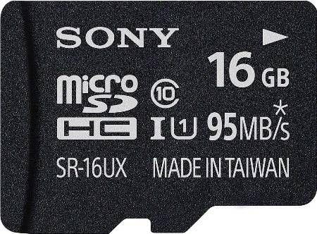 Sony SR16UXA/TQN Class 10 16GB microSDHC UHS-1 Memory Card For use with smartphone, tablet, camera or PC; Up to 30 MB/s write speed; Up to 95 MB/s transfer speed; Compatible with microSDHC devices; Includes supplied adapter microSDHC to SD; Water, dust and temperature resistance; UPC 027242882553 (SR16UXATQN SR16UXA-TQN SR-16UXA/TQN SR16UXA TQN)