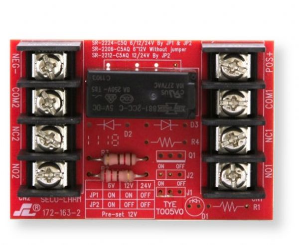 Seco-Larm SR-2212-C5AQ Relay Module for 12 or 24 Volt-DC Trigger Voltage, Red and Black; UPC 676544013273; (SECOLARMSR2212C5AQ SECOLARM SR-2212C5AQ SECOLARM SR-2212-C5AQ SECOLARM SR 2212 C5AQ SECOLARM SR2212 C5AQ SECOLARM SR/2212/C5AQ)
