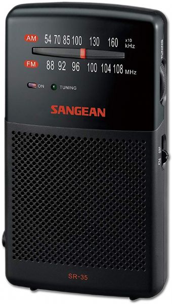 Sangean SR-35 FM/AM Handheld Receiver With Built-in Speaker; Analog Tuning; AM / FM 2 Bands; Hand-Held Size; Excellent Sound and Reception; Built-In Speaker; Earphones Jack; Large Dial Scale with Smooth Tuning; Dimensions 1.3