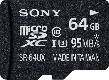 Sony SR64UXA/TQ High Speed 64G microSDHC UHS-I Memory Card, Designed for 4K video shooting, high speed burst shooting and fast tranfer speed, UHS Speed Class 10, Up to 95 MB/s Read Speed, Up to 50 MB/s Write Speed, For action and fast motion photos and videos, Includes SD Adapter, UPC 027242284760 (SR64UXATQ SR64UXA-TQ SR64UXA TQ SR-64UXA/TQ)