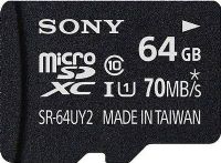 Sony SR-64UY2A/TQ UHS-I 64GB microSDHC Memory Card, Class 10, Data transfer speed of up to 70 MB/s, Water / Dust / Temp / UV / Static Proof, Downloadable File Rescue Software, Supplied Adapter, UPC 027242890800 (SR64UY2ATQ SR64UY2A/TQ SR-64UY2ATQ SR-64UY2A) 
