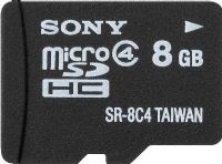 Sony SR8A4/TQMN microSDHC 8GB Memory Card, Class 4, Up to 15MB/s transfer speed, Compatible with Micro SDHC devices, Includes supplied adapter for use in SDHC compatible devices, Water, dust and temperature resistance, File Rescue software, UPC 027242864191 (SR8A4TQMN SR8A4-TQMN SR8A4 TQMN) 