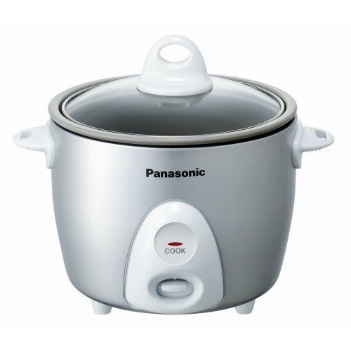 Panasonic SRG06FG Rice Cooker Steamer, 3.3 cups uncooked rice, 6.6 cups cooked rice Capacity, Non-stick coated pan makes clean up easy, Glass lid allows you to monitor the cooking, Automatic shut-off, Silver Color (SRG-06FG SRG 06FG)