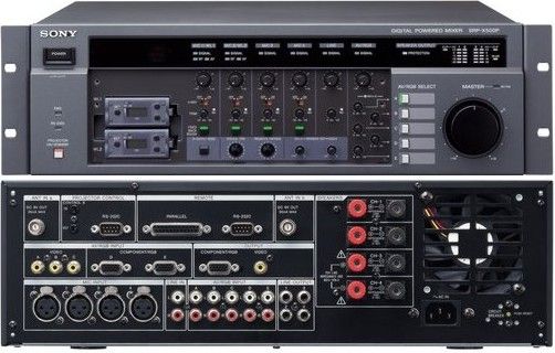 Sony SRP-X500P Digital Powered Mixer, Built-in 4ch digital power amplifier, 5 x 1 AV switcher contains 2-RGB/component video inputs and 3-composite video inputs, Integrated high quality audio mixer with 4-microphone and 1 stereo line input, Mounting slots built in for two wireless mic diversity receiver modules, UPC 027242643123 (SRPX500P SRP X500P SR-PX500P SRPX-500P SRP-X500)