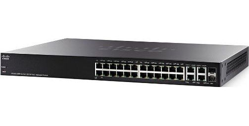 Cisco SRW224G4-K9 Model SF300-24 24-Port 10 100 Managed Switch with Gigabit Uplinks; 24 10/100 ports, 2 10/100/1000 ports, 2 combo mini-GBIC ports; Embedded security to protect management data traveling to and from the switch and encrypt network communications (SRW224G4K9 SRW224G4 K9 SRW-224G4-K9 SF30024 SF300 24)