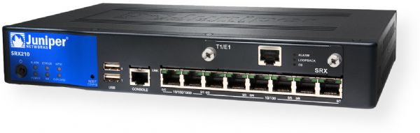 Juniper SRX210HE2 Model SRX210 Services Gateway, High Memory Enhanced, 2 Gigabit Ethernet ports, 2 GB DDR memory, 60 watts Power supply adapter, 6 Fast Ethernet ports, 1 Console port, 2 USB ports, 1 Mini-PIM slots, 2 GB NAND flash memory, 1 Fans; LEDs: Status, Alarm, HA, Power, Mini-PIMs, 3G ExpressCard, Port (TX/RX); AC input voltage 100 to 240 VAC (SRX-210HE2 SRX 210HE2 SRX210HE SRX210H)